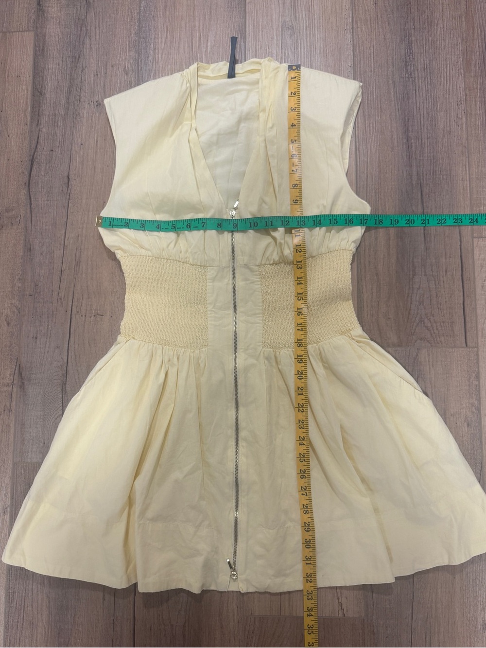 Anthropologie Tommie Dress Size M Pale Yellow Zip Front Cotton Mini Dress Pickle - Picture 7 of 7